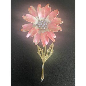 Jj Jonette Jewelry Vintage Enameled Signed Brooch Pink Flower